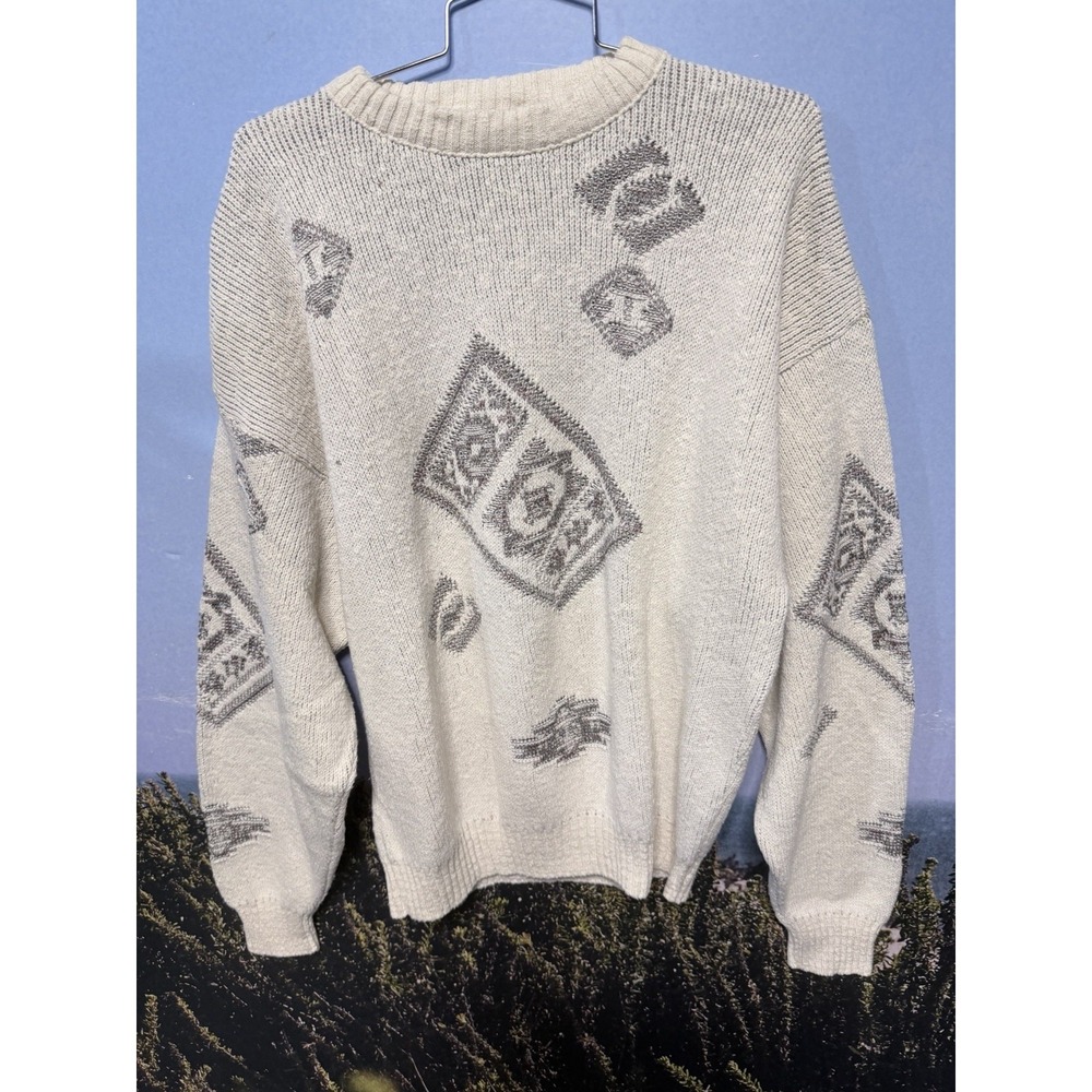 Vintage London Fog Men's‎ Knit Sweater Geometric Gray Size L Made In USA